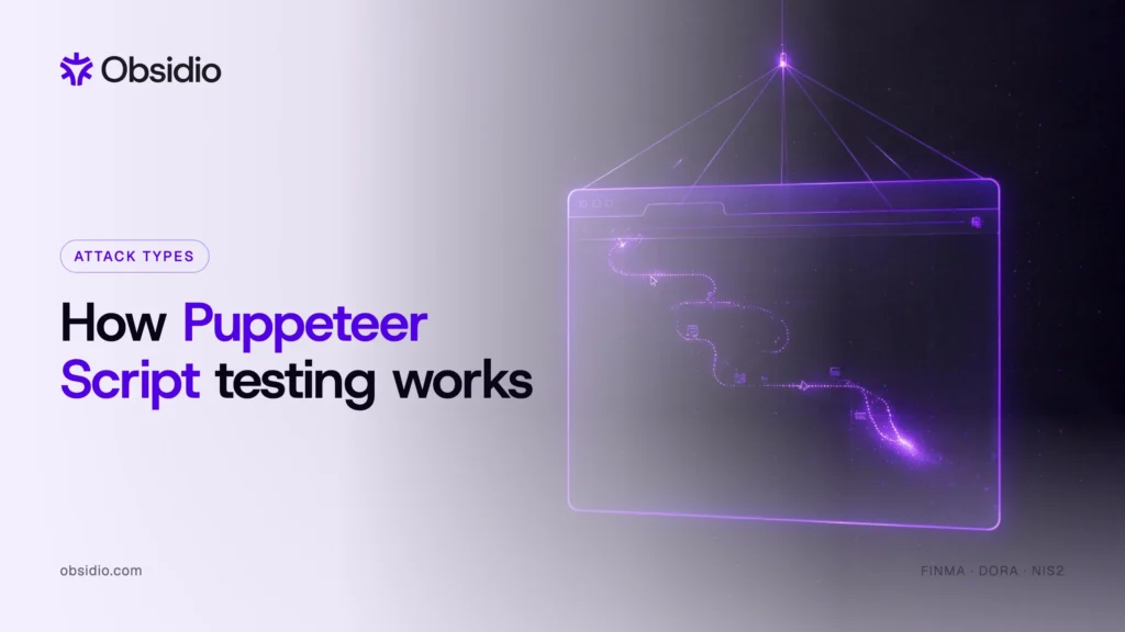 A browser window suspended on fine marionette strings with a scripted path traced through it, illustrating automated user-journey testing