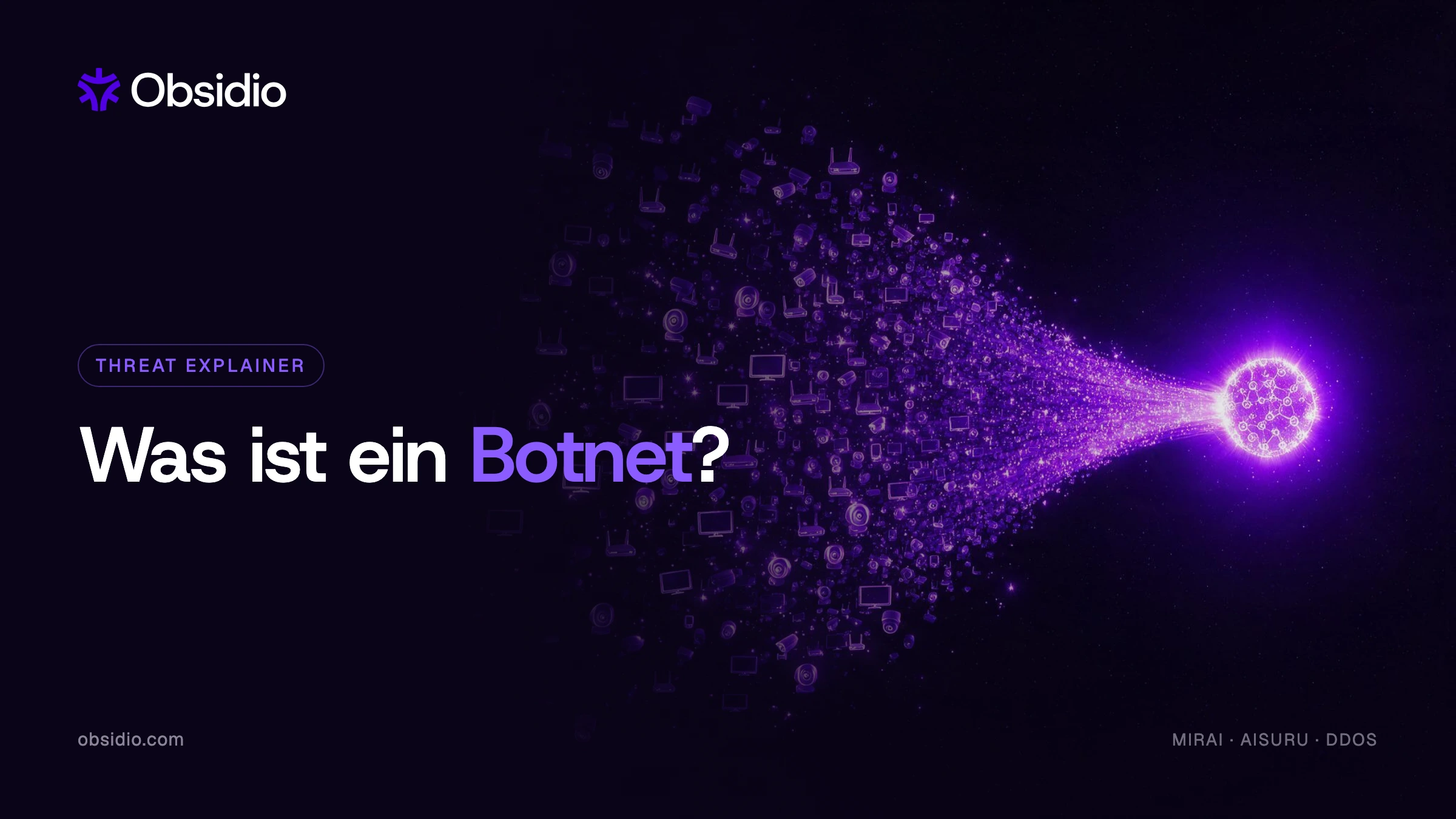 Illustration eines Botnets: Tausende gekaperte Geraete laufen auf ein einzelnes leuchtendes Ziel zu