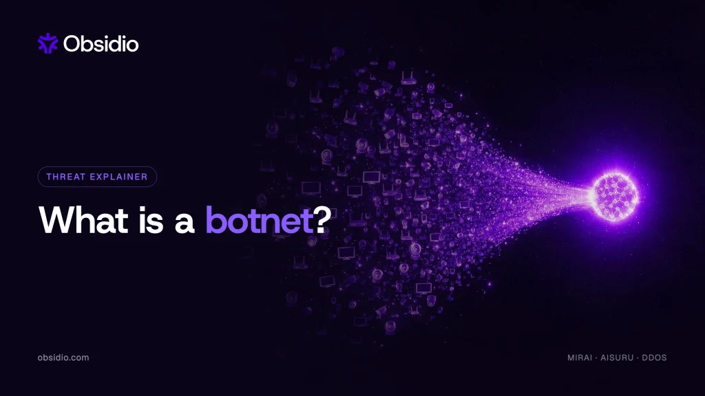Illustration of a botnet: thousands of hijacked devices converging on a single glowing target